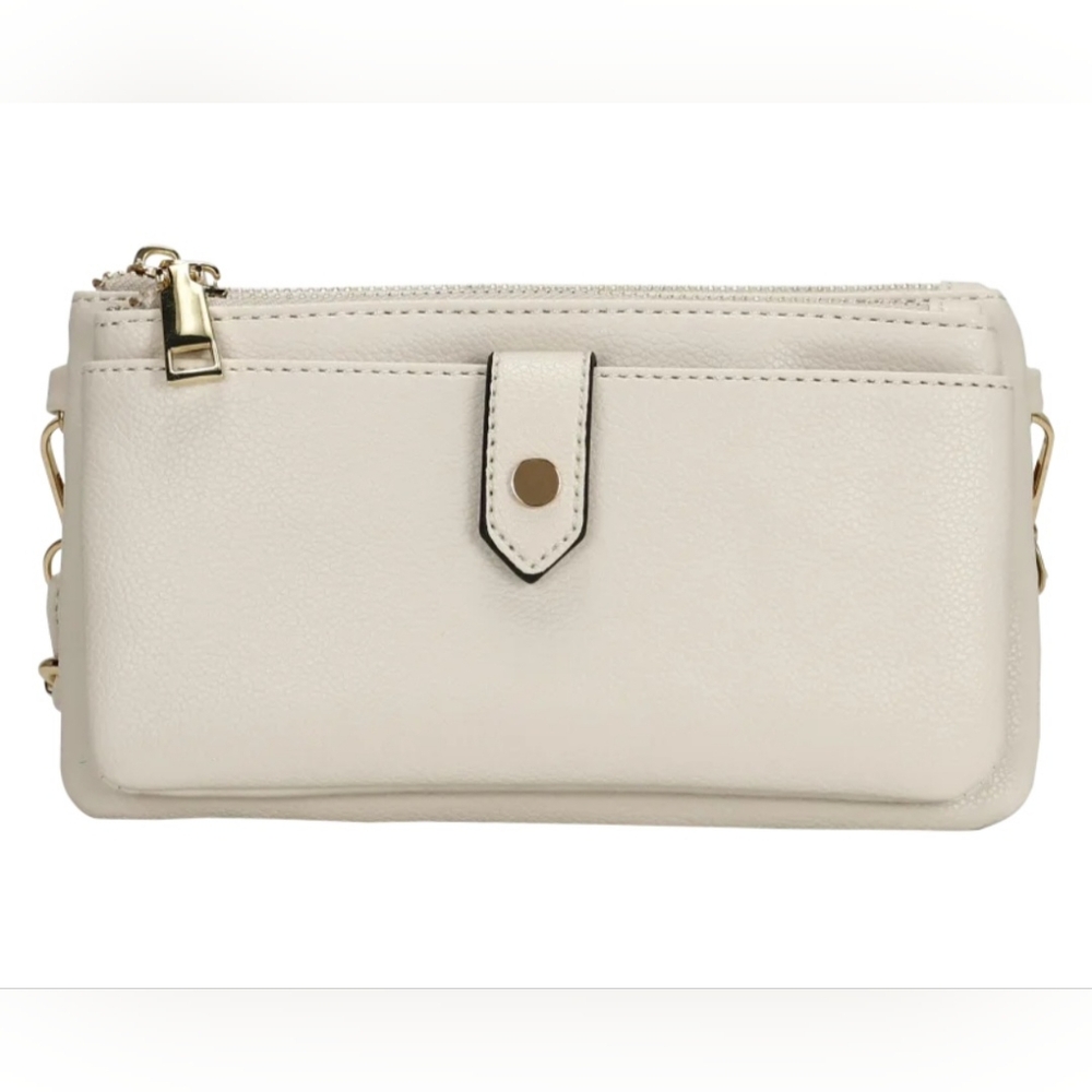 La Terre Vegan Leather East West Crossbody | Off White with Gold Hardware